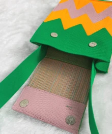 2Pcs/SET Women's Geometric Pattern Hook Needle Woven Mobile Phone Bag, Fashion Multi -Function Cross -Body Bag, Must Be Necessary For Portable Travel, Suitable For Placing Mobile Phones Or Other Small Items. - 紫紅+橘色 - 查看 4