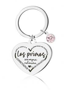 1 pieza Llavero con forma de corazón "Primos", lema en español, anillo de metal cromado, accesorio sentimental para llaves y bolsos, accesorios escolares y de coche al por mayor, gótico lindo Y2K