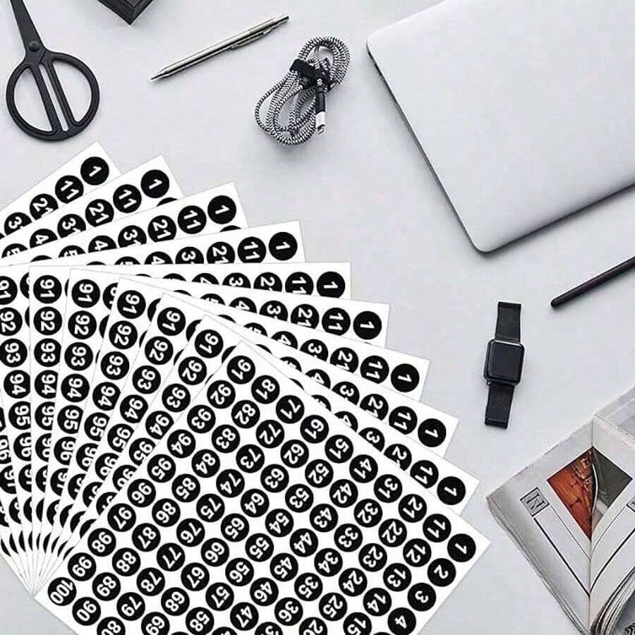 10pcs/Pack 1 To 100 Vinyl Consecutive Number Stickers Small Round