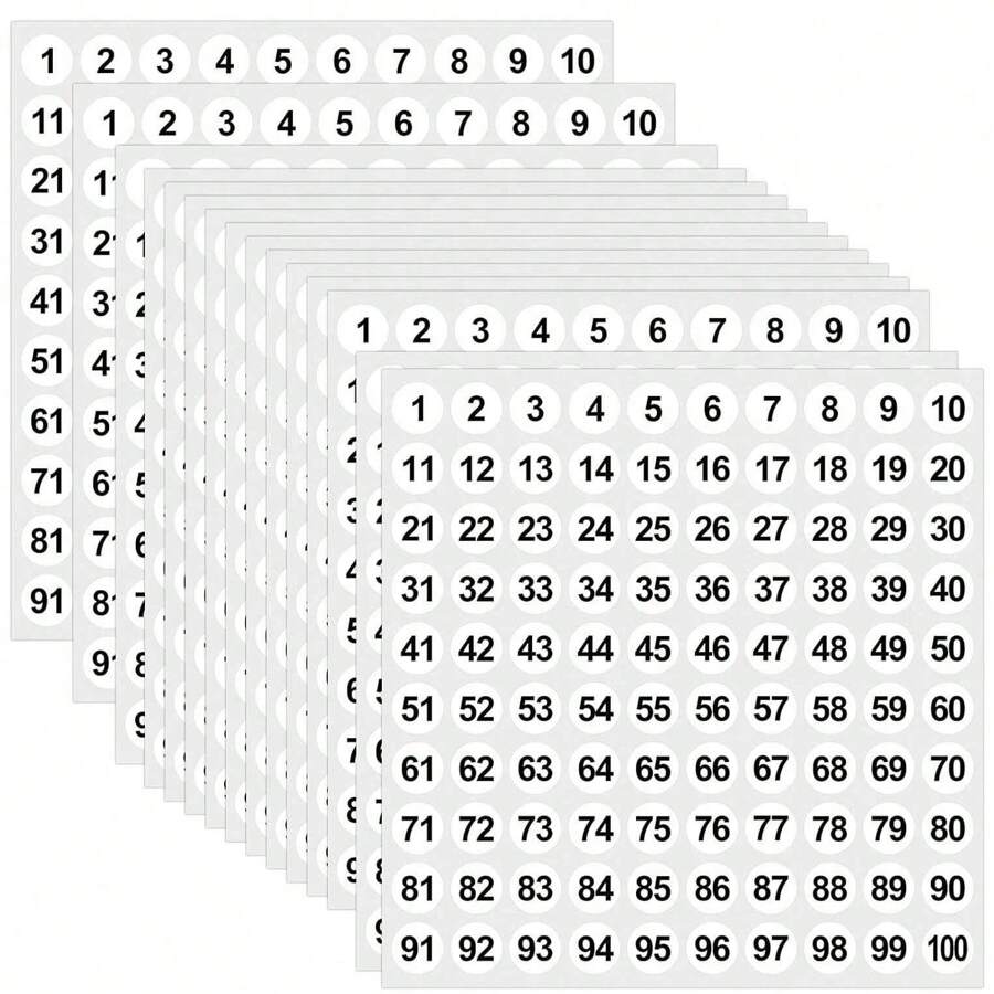10pcs/Pack 1 To 100 Vinyl Consecutive Number Stickers Small Round