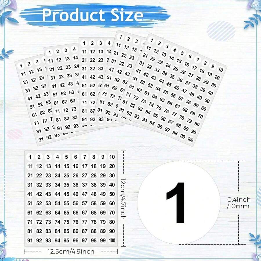 10pcs/Pack 1 To 100 Vinyl Consecutive Number Stickers Small Round