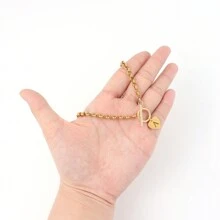 1pc Minimalist Gold Heart Hollow Letter Pendant With T-Clasp And Stainless Steel Chain Necklace, Valentine's Gift For Women - Yellow Gold - View 3