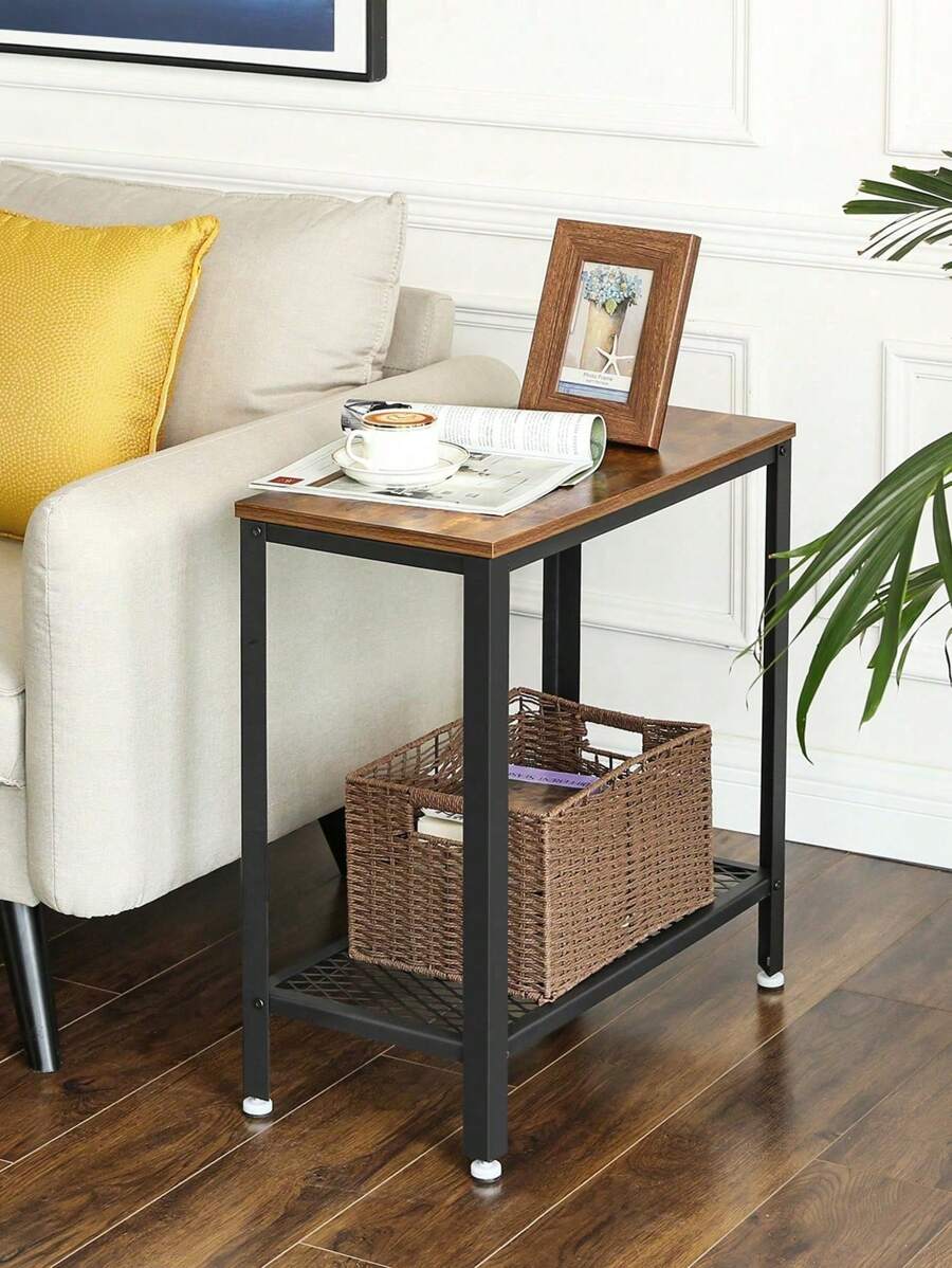 VASAGLE Industrial Side Table, End Table, Bedside Table With Mesh Shelf, Easy Assembly, Narrow And Space Saving In Living Room, Bedroom, Steel, 60 X 30 X 60 Cm, Rustic Brown - Chocolate Brown - View 1