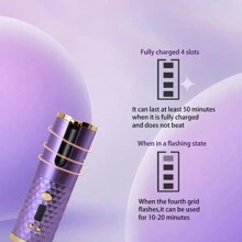 自动卷发棒，无线自动卷发器，陶瓷旋转卷发棒，6档温度设置带定时功能，便携式可充电卷发棒，自动断电，快速加热造型 - 紫羅蘭色 - 查看 4