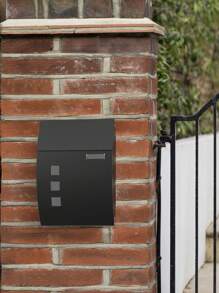 SONGMICS Mailbox, Wall-Mounted Lockable Post Letter Box With Viewing Windows, Nameplate, And Keys, Easy To Install, Black - Black - View 3