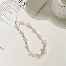 1 件新鲜水晶珍珠蝴蝶手机挂绳链，手机壳配件吊坠 - 藍白色 - 查看 11