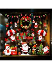 1 件随机发货圣诞节双面贴纸 - 可重复使用的塑料贴纸用于节日装饰，经典节日图案适用于墙壁、窗户、玻璃和门 - 包括圣诞老人、雪人、花环、树木、新年设计 - DIY 派对装饰的理想选择 - 彩色 - 查看 5