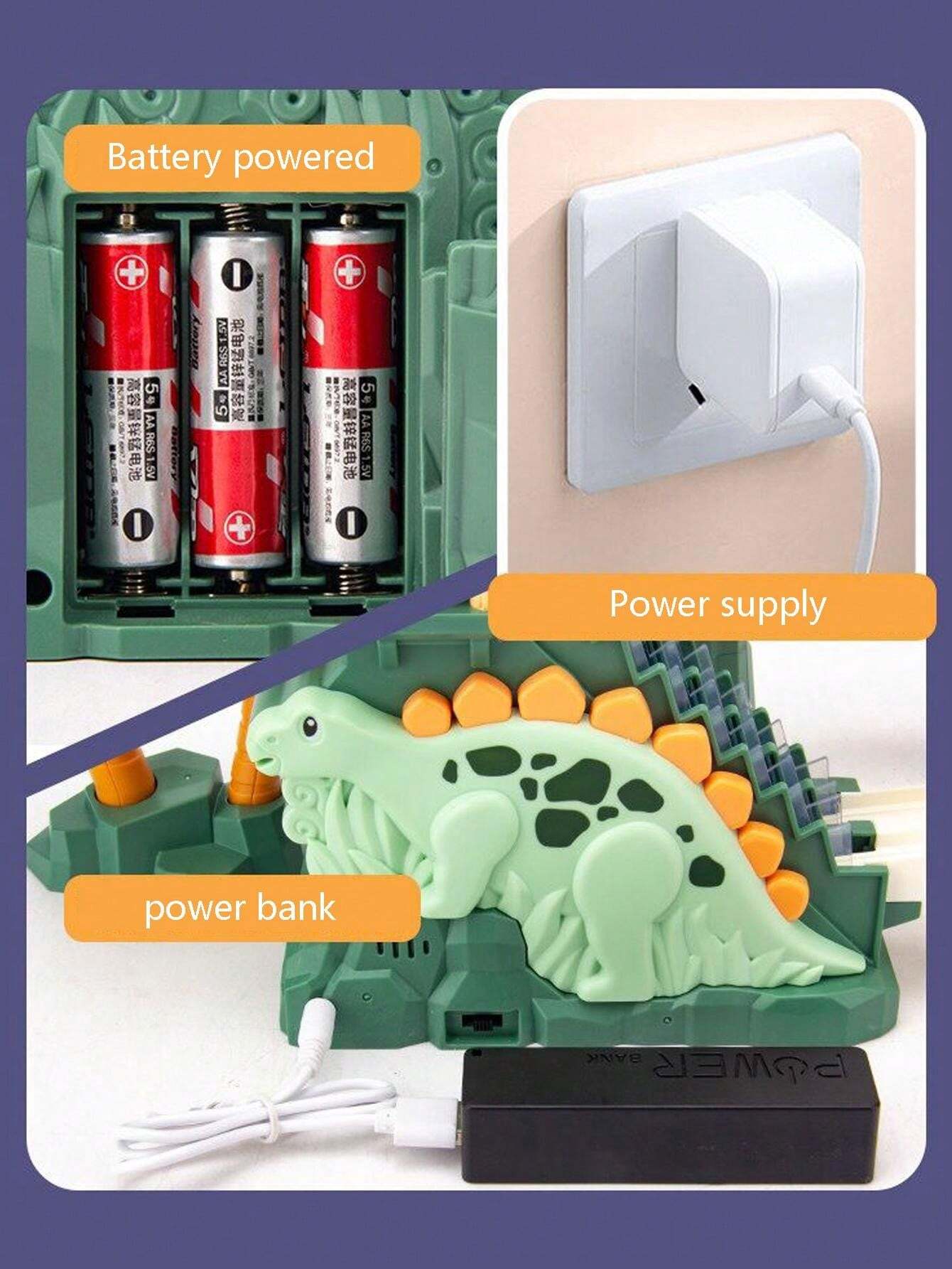 Electric Dinosaur Slider Toy With Stair Climbing Track, Light & Music