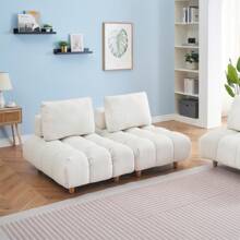 MoolSun Luxury Living Room Combination Sofa, Oversized Combination Sofa With Reversible Lounge Chair, Modern Modular Combination Sofa, Teddy Fabric Sofa With Wide Open Seats, Detachable Modular Sofa, Tapered Legs, Suitable For Apartments, Living Rooms, Offices, And Reception Areas. ﻿ - (2PC) 米色 - 查看 2