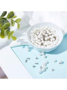 50 套珍珠铆钉、半孔人造珍珠铆钉纽扣适用于帽子/鞋子/衣服/包/裙子/新娘面纱 DIY 配件（6 毫米/8 毫米/10 毫米） - 米色 - 查看 5