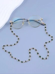 黑色串珠金属眼镜链，适合眼镜装饰和防丢失使用 - 綠色 - 查看 1