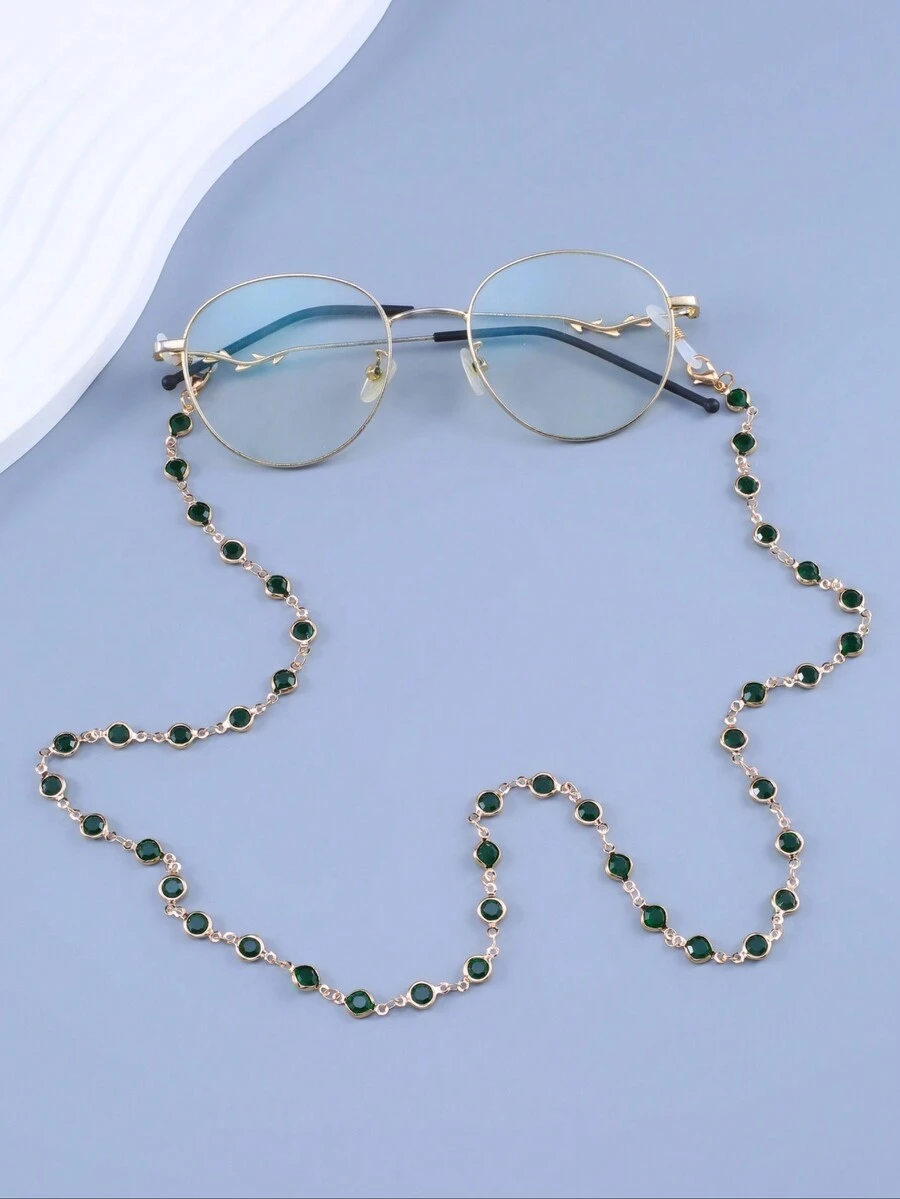 黑色串珠金属眼镜链，适合眼镜装饰和防丢失使用 - 綠色 - 查看 1