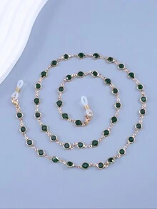 黑色串珠金属眼镜链，适合眼镜装饰和防丢失使用 - 綠色 - 查看 4