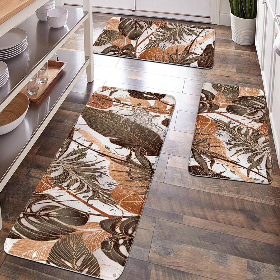 1 件家居、房间、花园、庭院、浴室、厨房装饰垫，叶子图案柔软舒适放松地毯，机器边缘耐用，多种尺寸可供选择 - 购买前测量 - 彩色 - 查看 1
