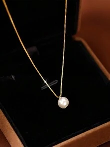 1pc S925 Sterling Silver Simple Elegant Pearl Necklace For Women, Delicate, Chic, Small Collarbones Chain, Great Gift