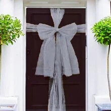 4pcs Christmas Organza Bow Flowers, Red, White, Grey, Gold Colors, Organza DIY Door Bow, Bowknot, For Christmas & New Year Wreath, Curtain, Bow Size Approx 55*75CM, Organza Fabric 75*900CM For DIY Butterflies, Easy And Practical - Multicolor - View 7