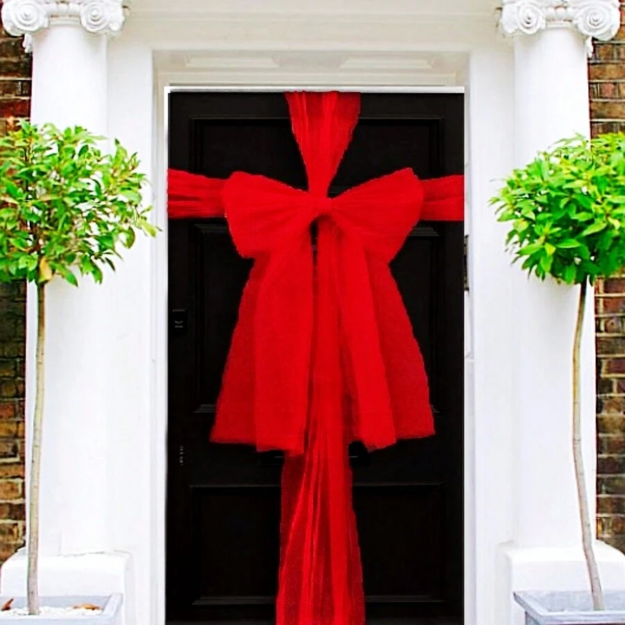4pcs Christmas Organza Bow Flowers, Red, White, Grey, Gold Colors, Organza DIY Door Bow, Bowknot, For Christmas & New Year Wreath, Curtain, Bow Size Approx 55*75CM, Organza Fabric 75*900CM For DIY Butterflies, Easy And Practical - Multicolor - View 1