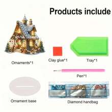 Tranh đính đá 5D DIY Acrylic phong cảnh ngôi nhà làng Giáng sinh, Bộ đồ thủ công trang trí để bàn, Nghệ thuật khảm ngày lễ, Quà tặng trang trí phòng ngủ tại nhà - Nhiều màu - Xem 3