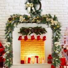 Guirnalda de Navidad de 6 pies con 20 luces LED - Guirnalda navideña dorada pre iluminada con astas falsas, lazos y adornos con bolas - Funciona con batería con temporizador para decorar la chimenea, escaleras y mesas - Verde - Ver 1