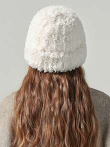 1 女士毛绒针织头箍多功能保暖秋冬大头毛线帽适合日常佩戴显脸型显青春 - 彩色 - 查看 3
