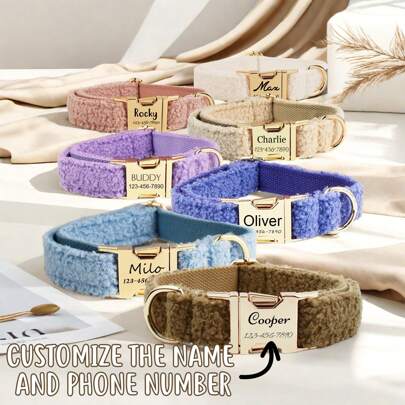 1pc Pet Custom Collar, Winter Teddy Curly Textured Fabric Collar, Personalized Name And Phone Number Dog And Cat Collar Adjustable To Prevent Los Ornamental,Engraved,Stainless,Cat Stylish,Contracted,Cute,Cuties,Colorful,Vintage Unique,Customized Cat Tags Personalized Small,Personalized Cat Collar,Personalized Dog Collars Ideal Gifts For Him Her,Family,Friends,Pet Lovers,Pet For Anniversaries,For Birthdays,For Housewarming