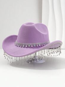 1 pièce Chapeau de cowboy unique et élégant unisexe avec une chaîne de chapeau ronde colorée, une décoration à franges. Esthétique chic, convient pour les événements à thème occidental, les fêtes, les fiançailles, les soirées costumées, les remises de diplômes, les festivals de musique et plus encore
