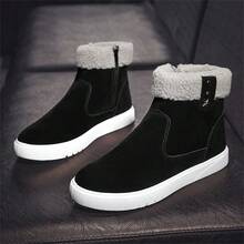 男士冬季加厚毛绒保暖靴，时尚百搭设计，鞋面质地柔软，毛绒保暖内衬，防滑耐用厚底，适合室内外寒冷地区，高帮雪地靴 - 黑色 - 查看 11
