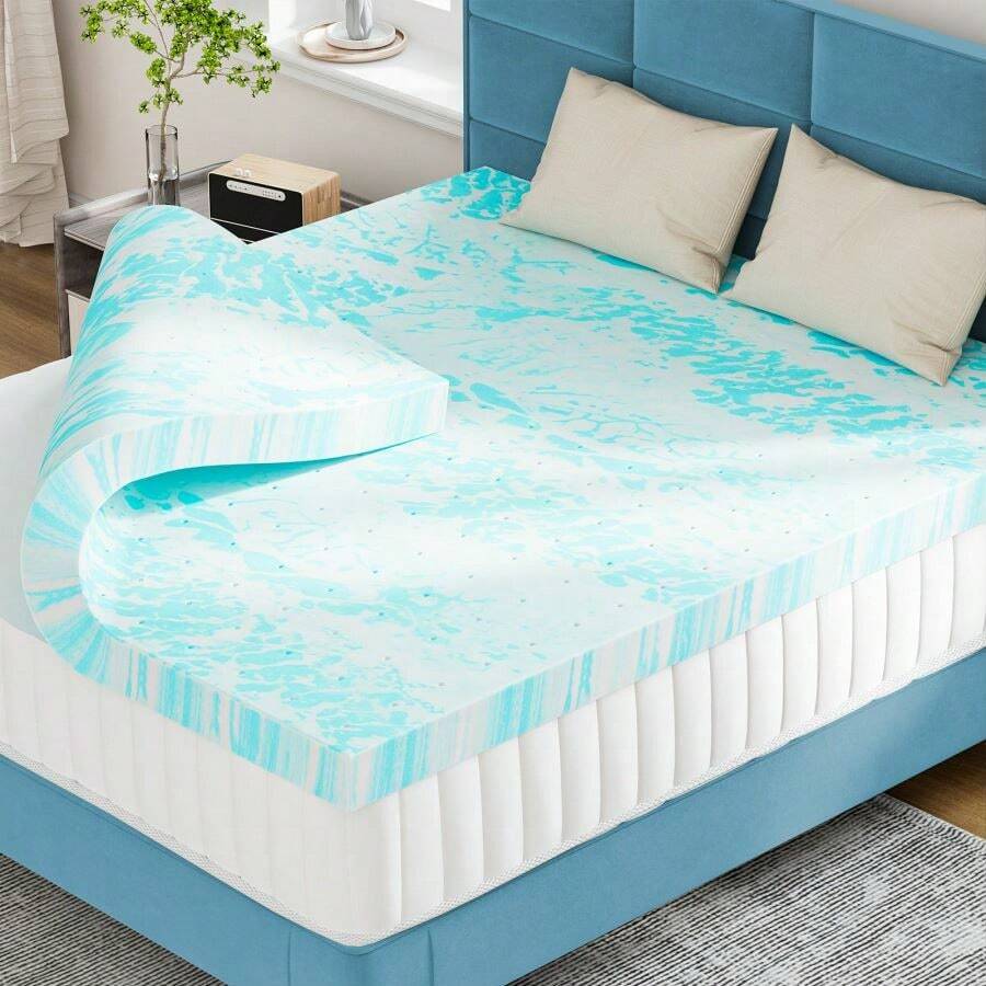 Cooling Gel Memory Foam SwirlInfused Mattress Topper For Back Pain