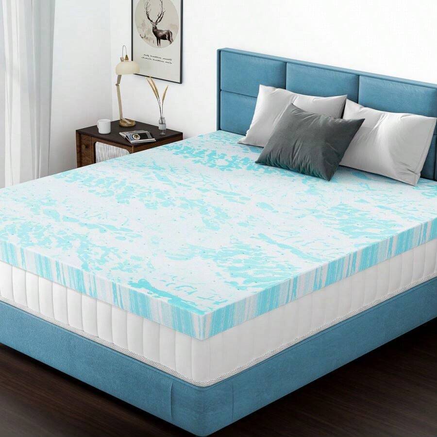 Cooling Gel Memory Foam SwirlInfused Mattress Topper For Back Pain