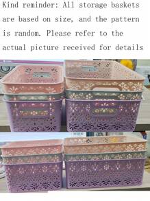 1 Pc Plastic Perforated Desk Storage Basket (Random Printed Pattern) - Pink - View 9