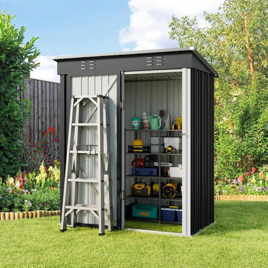 Bealife 5' X 3' Outdoor Metal Shed With Locking Door, Garden Tool Shed With Vent And Pitched Roof For Garden, Patio