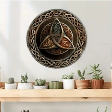 1 件凯尔特三叉戟符号 2D 金属墙饰（8 英寸 X 8 英寸） - 完美的礼物，适用于圣诞节家居、花园或庭院装饰，顶部、底部和侧面已预钻孔，随机发送 - 彩色 - 查看 4