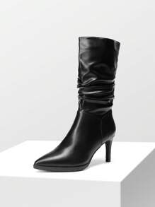 Women's Mid Calf Boots High Heels Pointed Toe Zip Fashion Elegant Dressy Christmas Black Boot