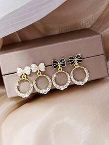 1 对简约优雅蝴蝶结耳环，时尚百搭的设计 - 蝴蝶型 - 查看 1