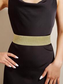 1 chiếc thắt lưng co giãn thời trang tối giản phù hợp để kết hợp với váy - Vàng - Xem 1