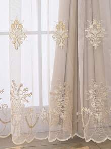 1pc Elegant Beige Lace Embroidered Curtain, Lightweight Voile Fabric With Embossing, Provides Privacy And Heat Insulation - Beige - View 9