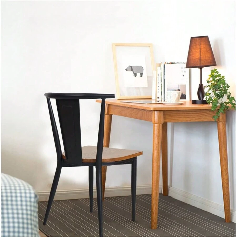 Stylish Set Of 2 Metal Chairs With Solid Wood Seat For Dining Rooms And