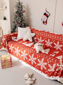 1 chiếc chăn vải nỉ Giáng sinh cho ghế sofa, họa tiết bông tuyết ấm áp cho ghế sofa, vỏ bọc ghế sofa chống trầy xước thân thiện với vật nuôi có thể giặt được, đồ trang trí nhà phù hợp cho ghế sofa kết hợp hình chữ L và ghế sofa 1/2/3/4 chỗ ngồi (bán riêng), quà tặng & đồ trang trí Giáng sinh - Đỏ - Xem 4