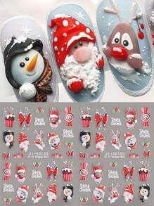 5D Christmas Nail Stickers Deer Santa Claus Winter Snowy Tree Embossed Sliders Cute Cartoon Penguin New Year Decals - Multicolor - View 2
