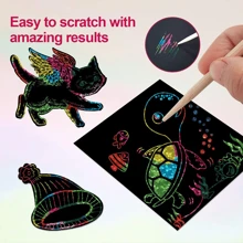 100pcs Scratch Art Paper Set With Bamboo Scratch Stylus, Colorful Scratch Painting DIY Doodle, Rainbow Scratch Art Kit, Reveal Vibrant Colors & Hidden Patterns, Creative Cardboard Art, Fun For Back To School - Multicolor - View 4