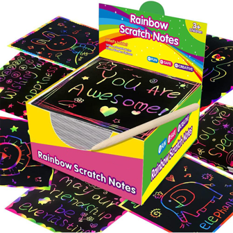 Scratch Art Paper With 100 Sheets And Bamboo Pen. Colorful Scratch Art DIY Doodle Painting. . Rainbow Scratch Art Kit. Release Vibrant Colors And Hidden Designs. Creative Painting Cardboard For Endless Fun.,Back To School