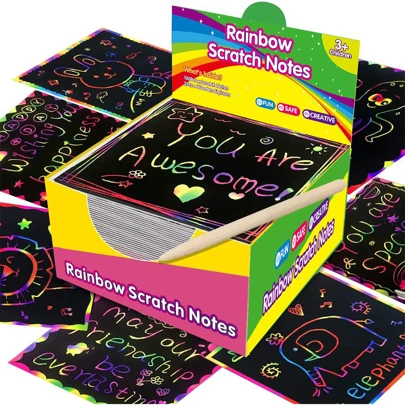100pcs Scratch Art Paper Set With Bamboo Scratch Stylus, Colorful Scratch Painting DIY Doodle, Rainbow Scratch Art Kit, Reveal Vibrant Colors & Hidden Patterns, Creative Cardboard Art, Fun For Back To School