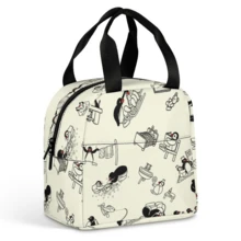 保温午餐袋，铝箔内衬，牛津布野餐袋，可洗，手提餐袋，适用于工作、野餐、寿司、水果便当盒户外沙滩配件野餐家居必需品返校用品工作包露营包小卡通女士儿童女士男孩女孩 - 米色 - 查看 1
