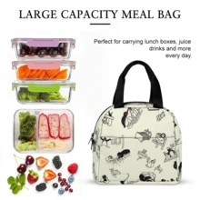 保温午餐袋，铝箔内衬，牛津布野餐袋，可洗，手提餐袋，适用于工作、野餐、寿司、水果便当盒户外沙滩配件野餐家居必需品返校用品工作包露营包小卡通女士儿童女士男孩女孩 - 米色 - 查看 7