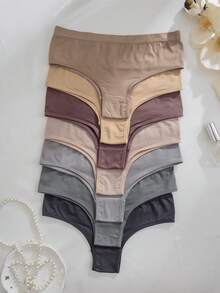7 chiếc/gói quần lót cạp trễ liền mạch màu trơn cho nữ - Nhiều màu - Xem 2