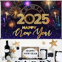 1件 2025新年派對背景布 聚酯纖維煙火背景 節日慶祝牆面裝飾 - 彩色 - 查看 7