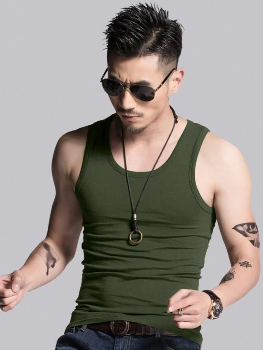 Men's American Style Ribbed Tank Top - Verde militar - Ver 1