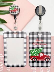 1 chiếc hộp đựng thẻ ID có nắp gập co giãn họa tiết kẻ caro Giáng sinh có thiết kế hình quả bí ngô và mèo con in UV sáng tạo, chất liệu ABS - Một cỡ - Xem 1