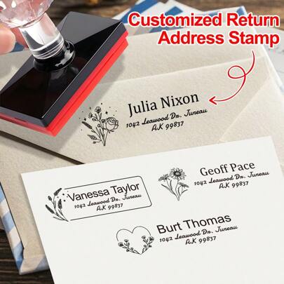 Customizable Address Stamp-Personalized Floral Design With Your Name And Address-Elegant And Durable For Wedding Invitations, Personal Mail, And Business Stationery-Custom Rubber Stamp For Housewarming Gifts, Ideal Gifts For Him, Ideal Gifts, For Anniversaries, For Valentine's Day, For Mother's Day, For Birthdays, For Father's Day, For Graduation, For Weddings, For Housewarming
