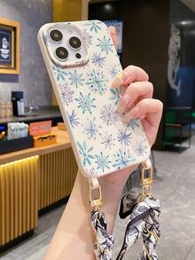 圣诞手机壳大孔挂绳手机壳，斜挎包，彩色雪花画，腕带，短挂链，兼容 iPhone 16/16 Pro/16 Pro Max/16 Plus/14 Pro Max，可拆卸挂绳，iPhone 15 Pro Max/13，柔软硅胶米色 11 背包式可调节挂绳 Xsmax - 彩色 - 查看 3